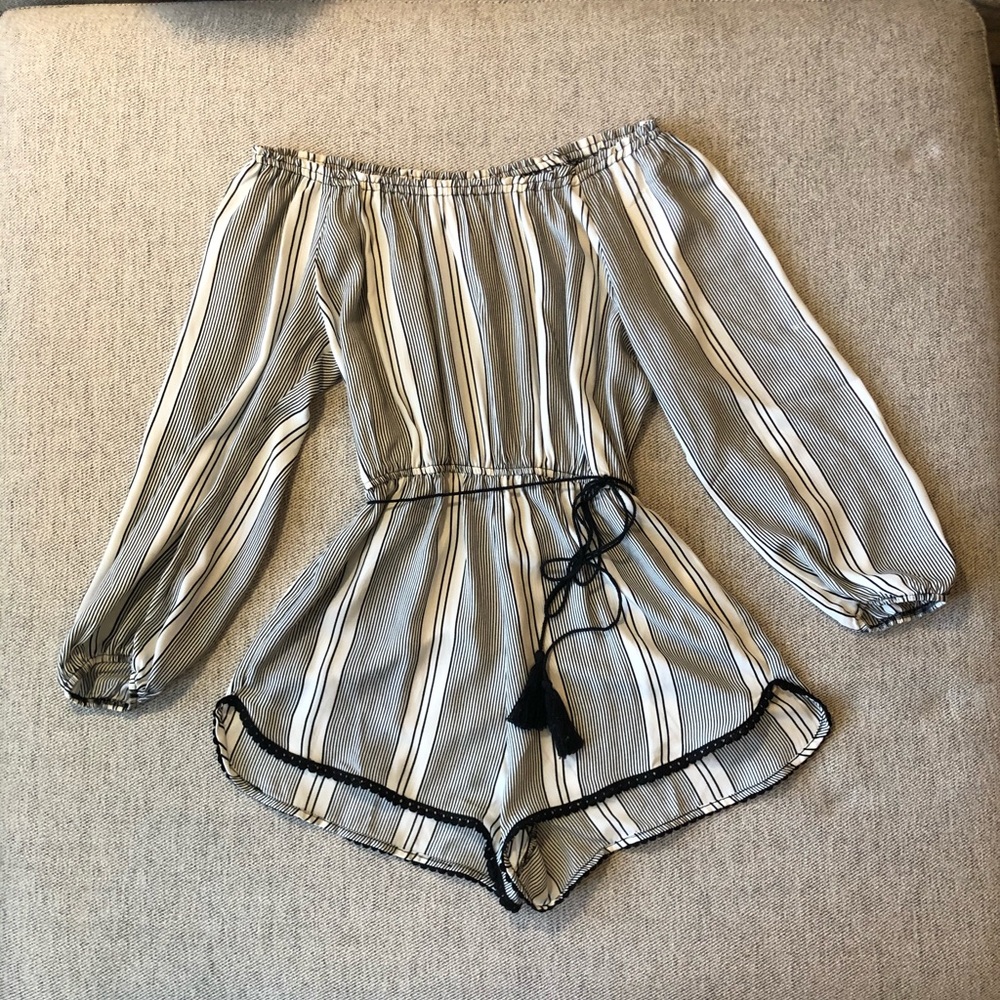 Black and white off-the- shoulder romper